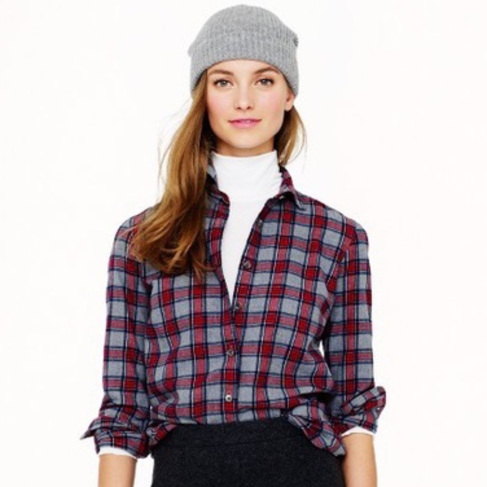 J. Crew Grey/Red Tartan Flannel Boy Shirt
